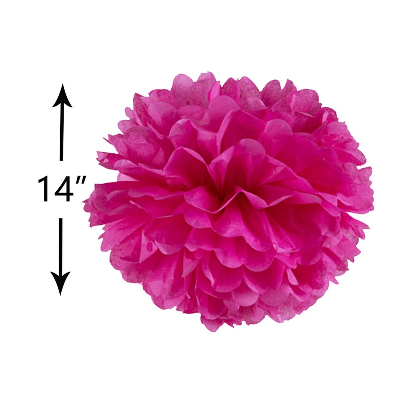 Adeer 14" Hot Pink Tissue Pom Poms DIY Decorative Paper Flowers for Baby Shower Nursery Birthday Party Wedding Backdrop Home Outdoor Hanging Decorations, Pack of 10 - Image 2